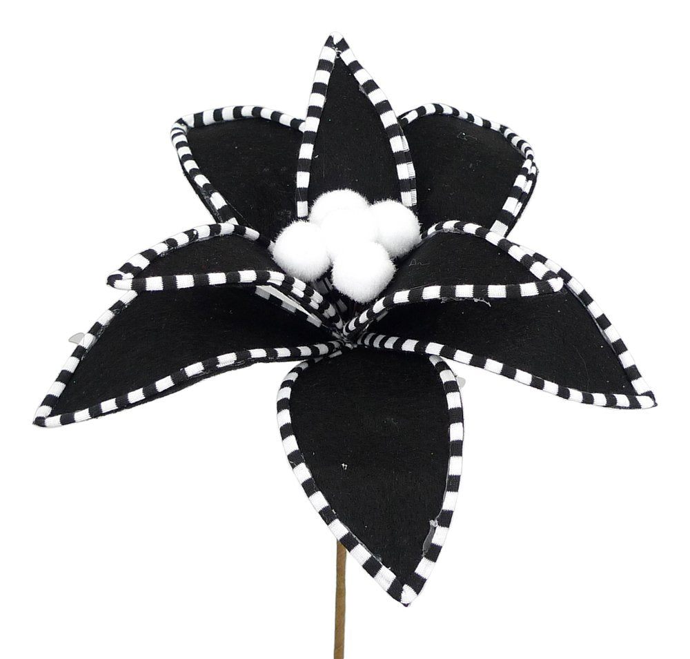 12" Black/White Felt Poinsettia Stem - 84744BKWT - The Wreath Shop