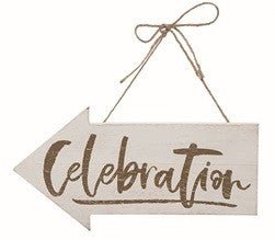 12" Cream/Gold Celebration Arrow Sign - A3048-celebration - The Wreath Shop