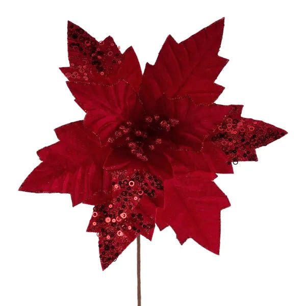 12" Dia Velvet Poinsettia: Red - XS416024 - The Wreath Shop