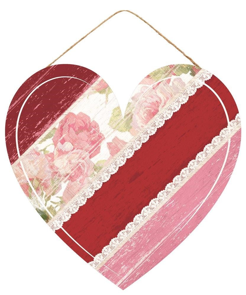 12" Diagonal Stripe Floral Heart - AP8589 - The Wreath Shop