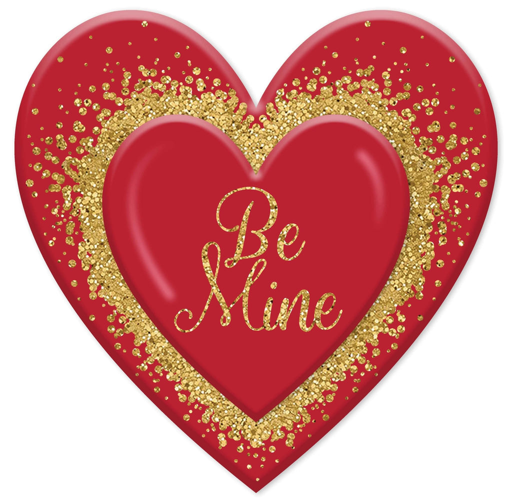 12" Embossed Metal Be Mine Heart: Red/Gold - MD1508C7 - The Wreath Shop