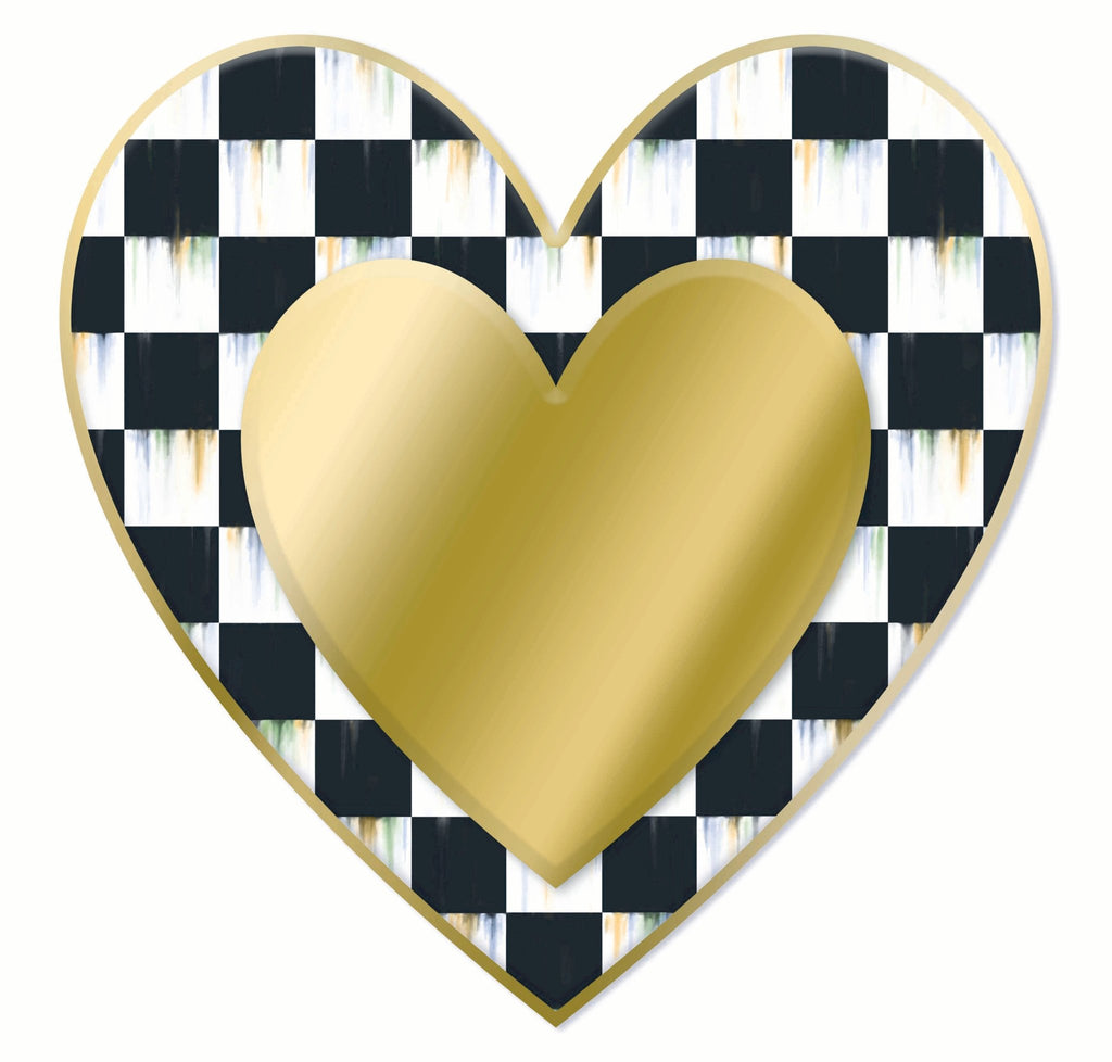 12" Embossed Metal Checkered Heart: Blk/Wht/Gold - MD157908 - The Wreath Shop