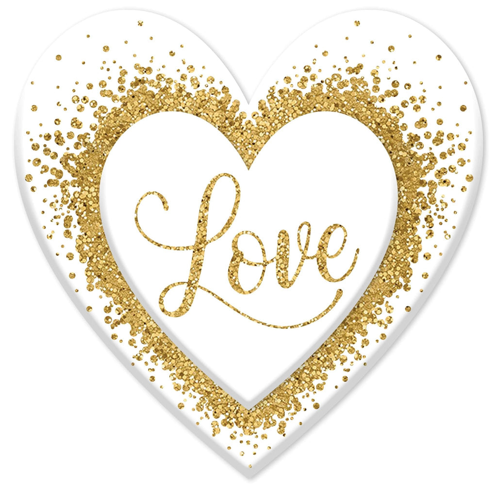 12" Embossed Metal Love Heart: White/Gold - MD1507C6 - The Wreath Shop