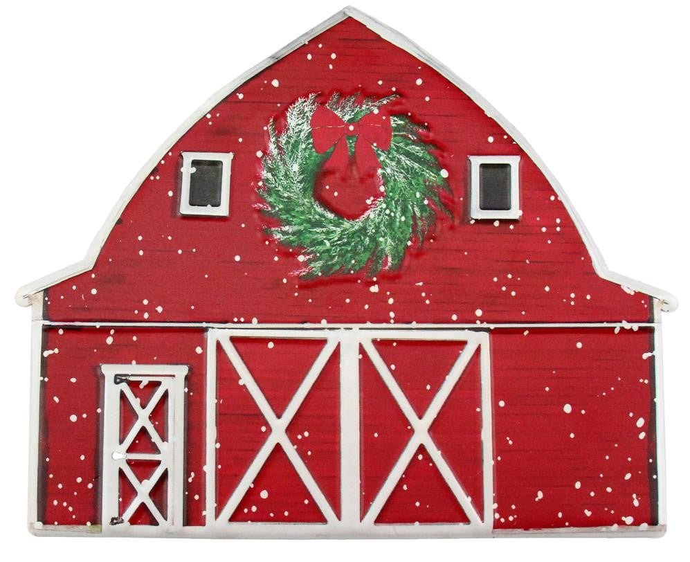 12" Embossed Metal Red Barn - MD0609 - The Wreath Shop