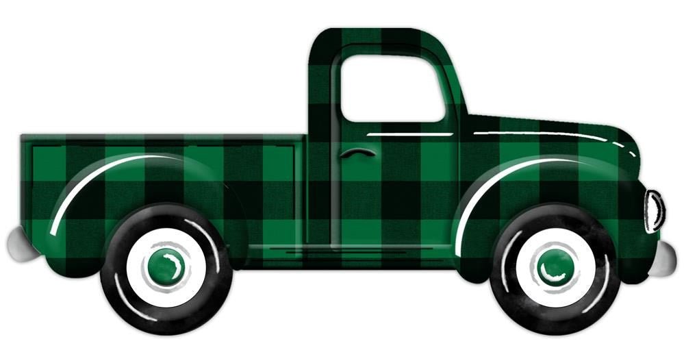 12" Embossed Metal Vintage Truck: Grn/Blk Check - MD067006 - The Wreath Shop
