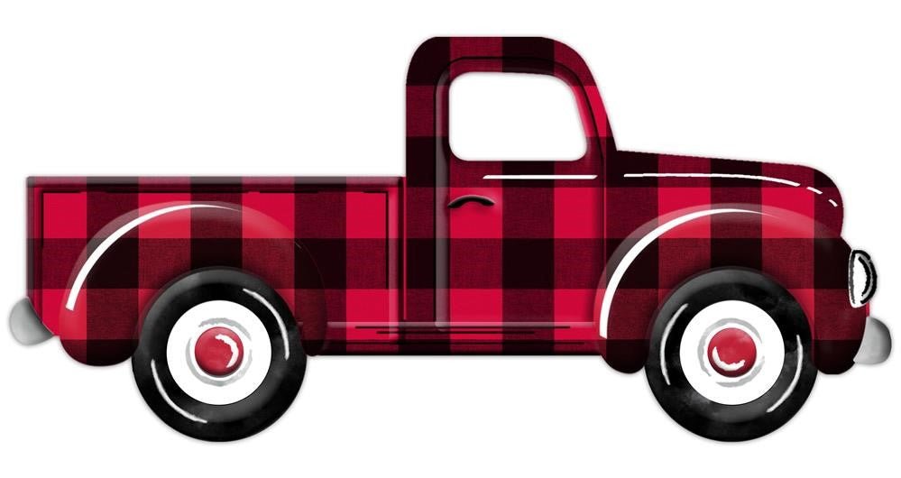 12" Embossed Metal Vintage Truck: Red/BlkCheck - MD067024 - The Wreath Shop