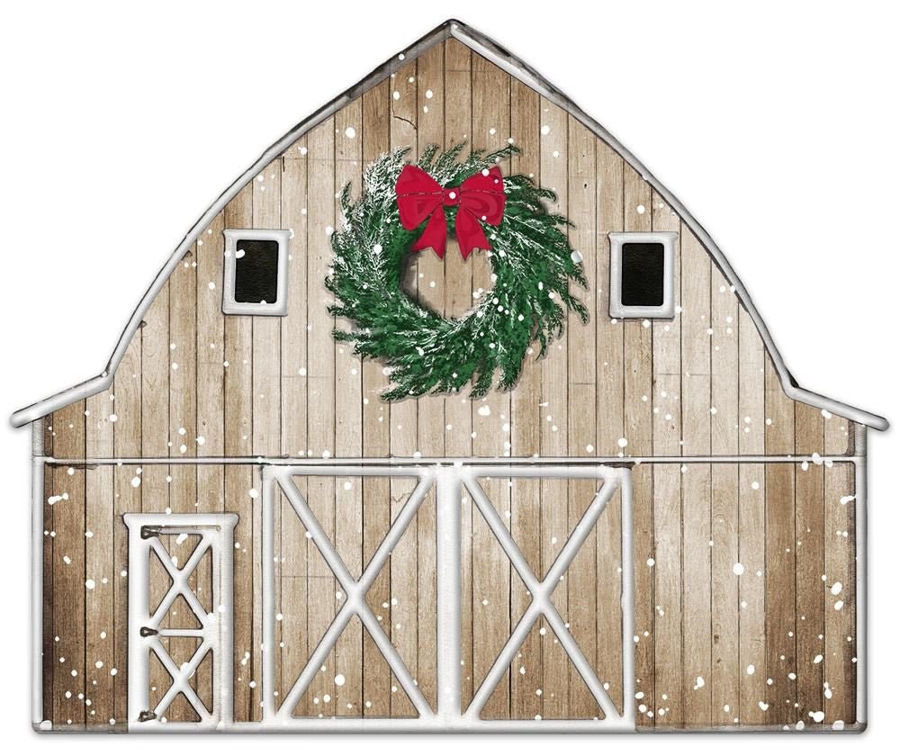 12" Embossed Metal Winter Barn - MD0730 - The Wreath Shop
