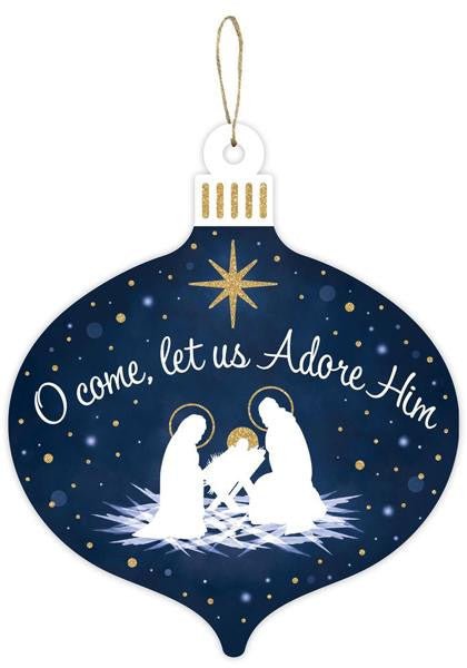 12" Let Us Adore Him Ornament Sign: Navy - AP7802 - The Wreath Shop