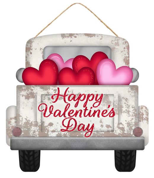 12" MDF Happy Valentine's Day Truck sign - AP8819 - The Wreath Shop