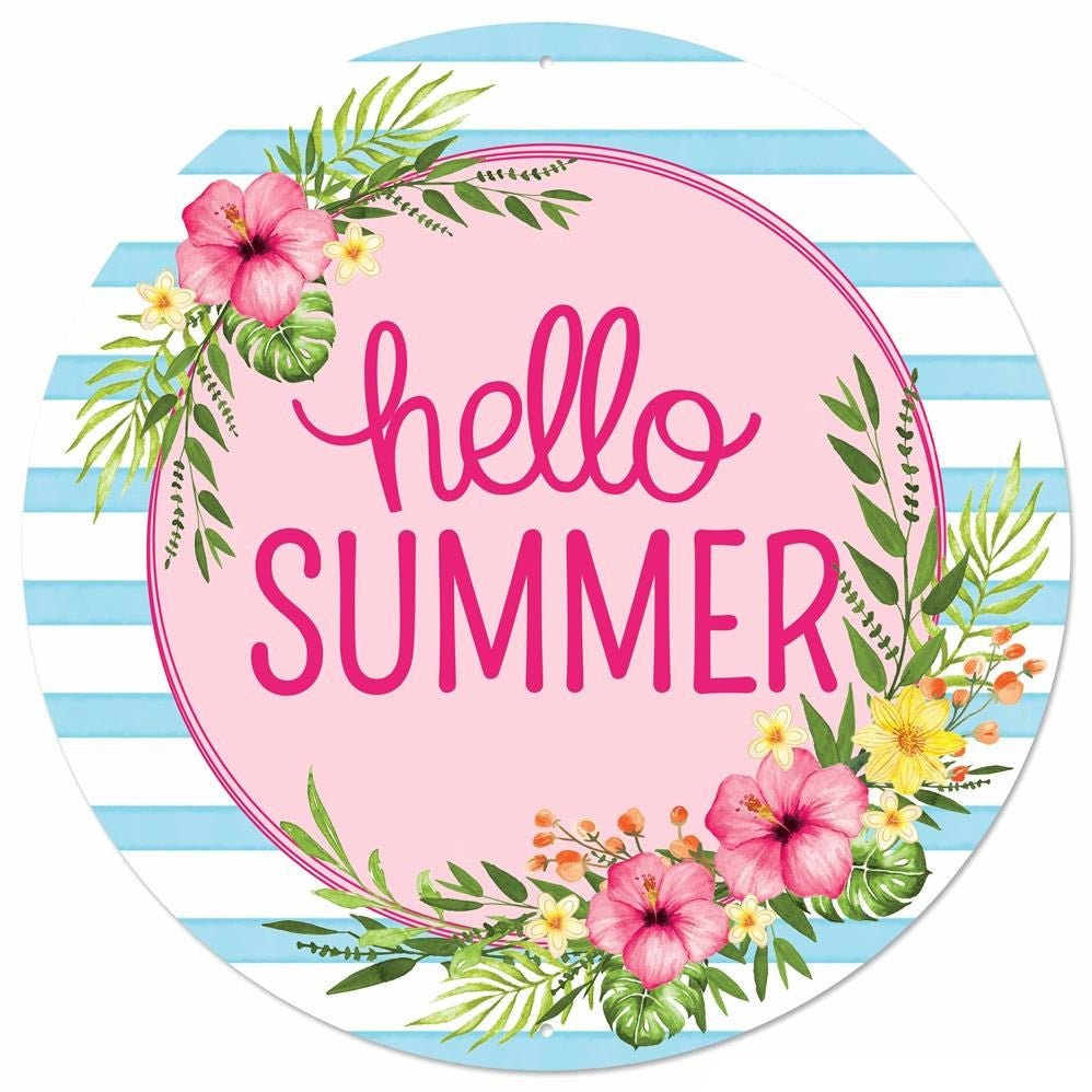 12" Metal Hello Summer Floral Sign - MD0854 - The Wreath Shop