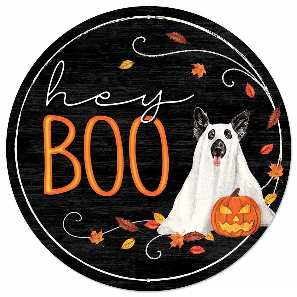 12" Metal Hey Boo Halloween Dog Sign - MD1001 - The Wreath Shop