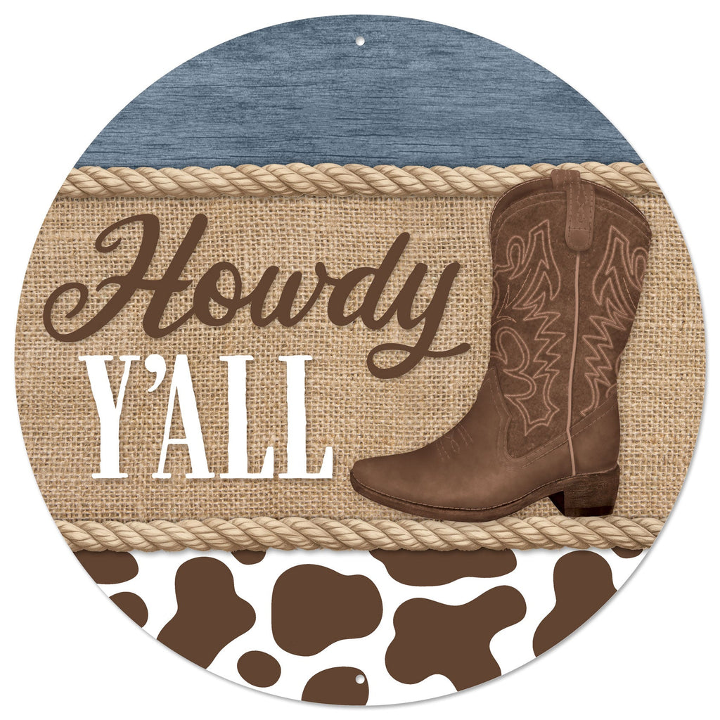 12" Metal Howdy Y'all Sign w/ Boot - MD155104 - The Wreath Shop