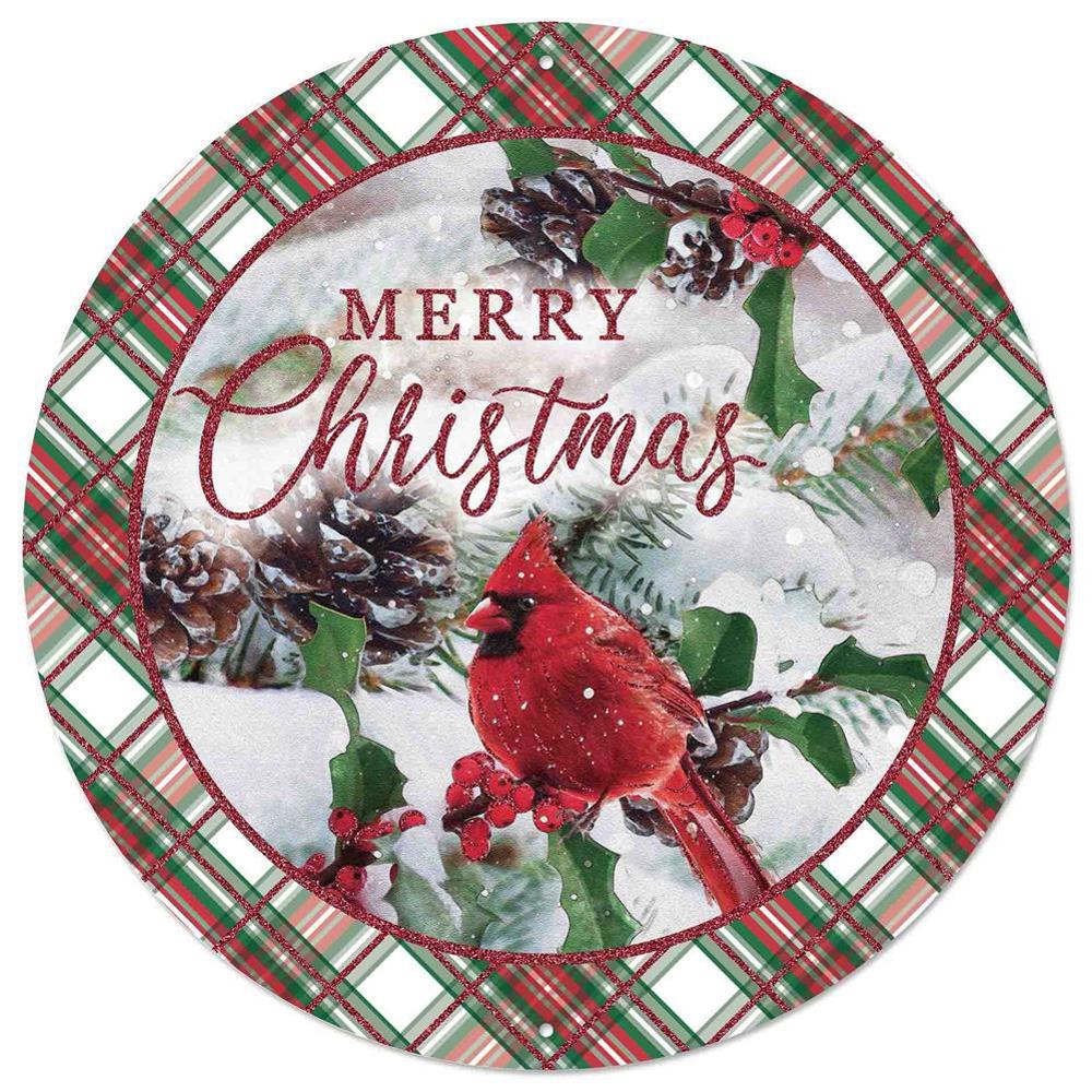 12" Metal Merry Christmas Cardinal Sign - MD1260 - The Wreath Shop
