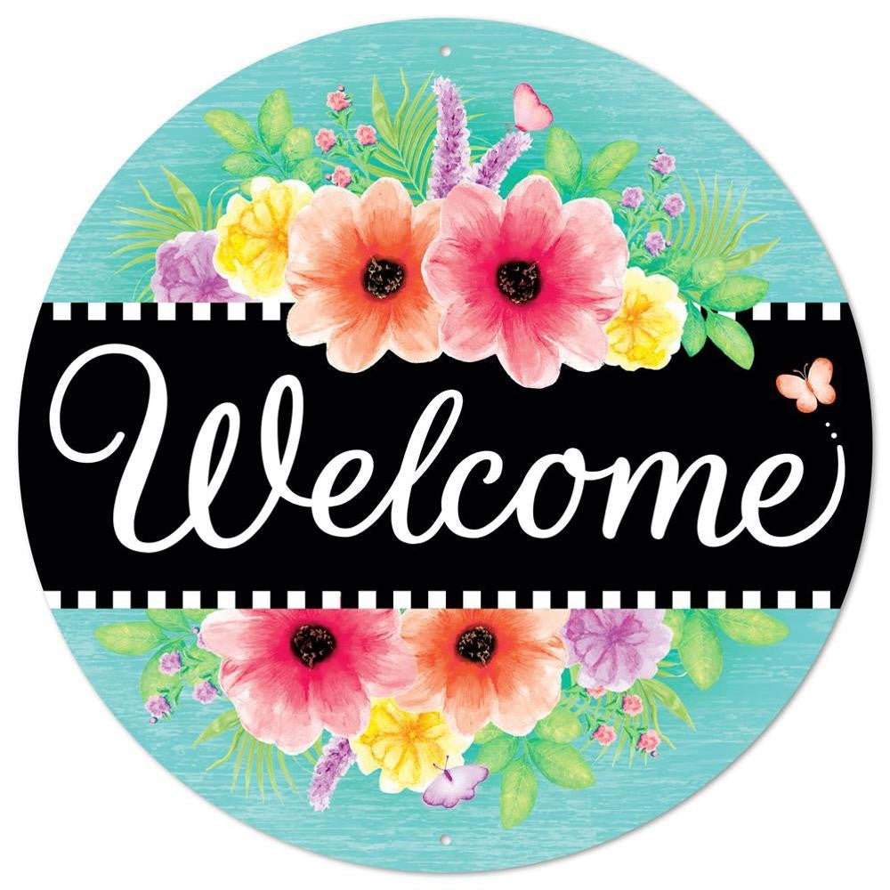 12" Metal Welcome Flowers Sign - MD1013 - The Wreath Shop