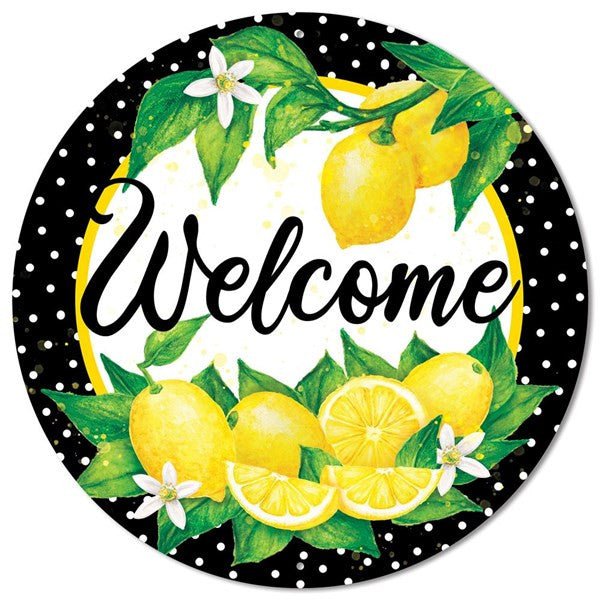12" Metal Welcome Lemon Sign: Black/White Dot - MD0876 - The Wreath Shop