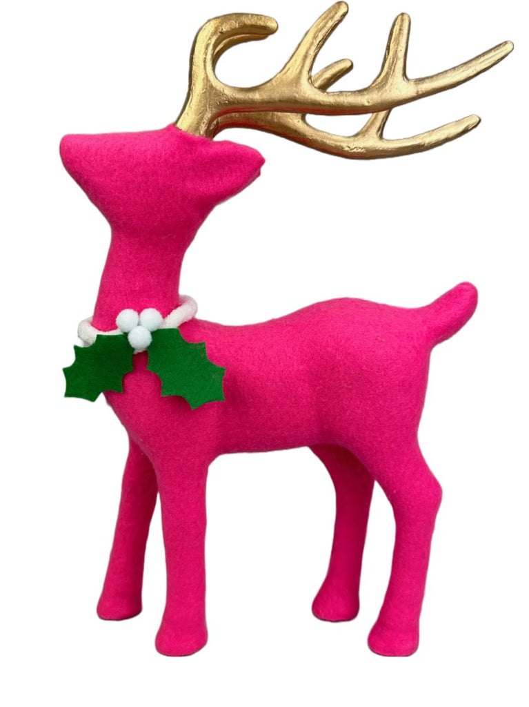 12" Pink Flocked Deer - 85847PK - The Wreath Shop