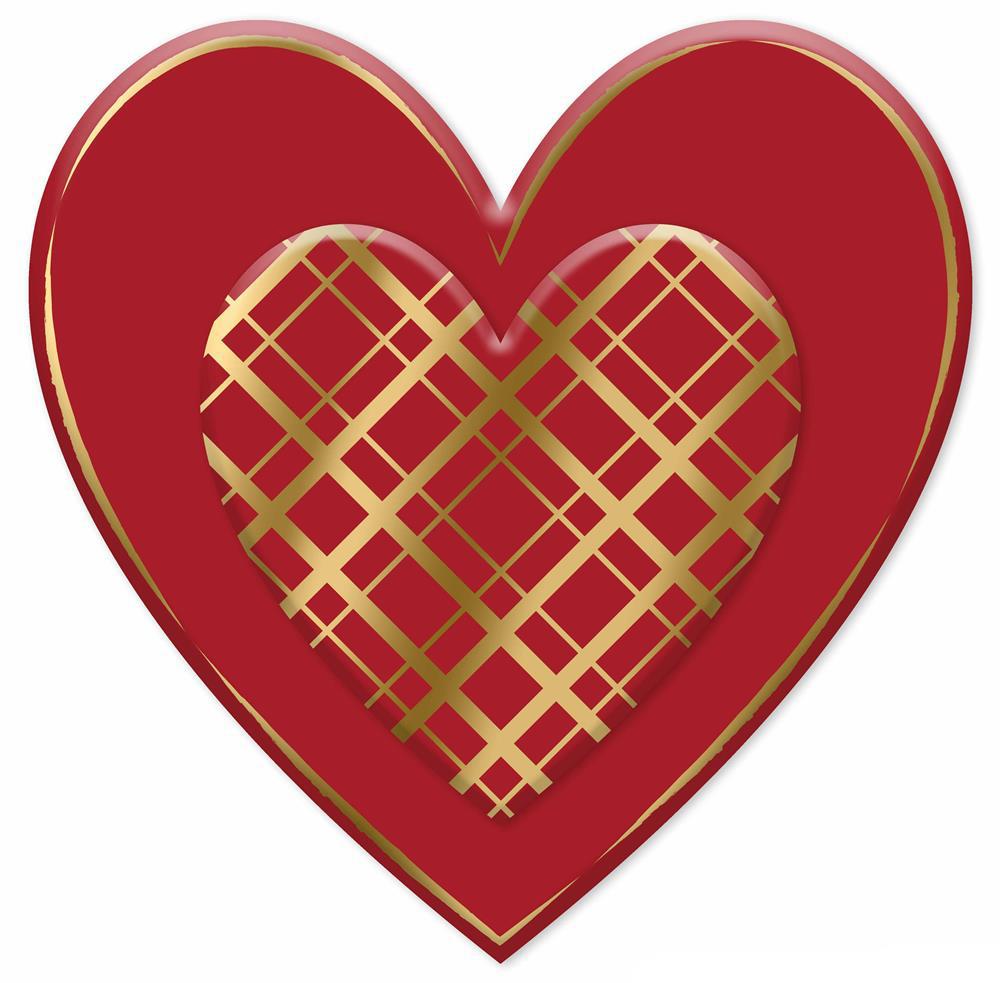 12" Plaid Embossed Metal Heart: Red/Gold - MD152224 - The Wreath Shop