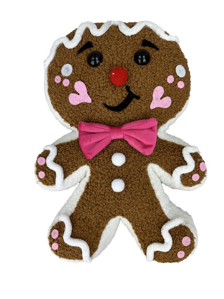 12" Plush Gingerbread w/ Pink Bow - 86132PK - The Wreath Shop