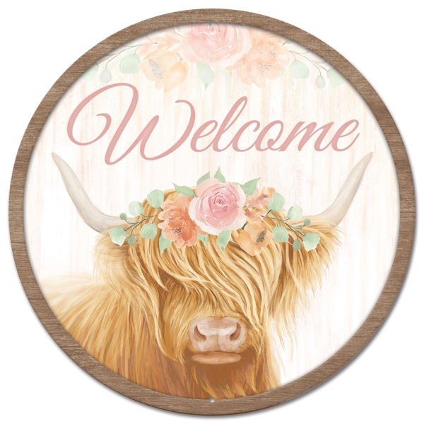 12" Round Metal Welcome w/Cow Sign - MD138544 - The Wreath Shop