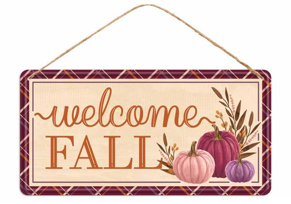 12" Tin Welcome Fall w/ Pumpkins Sign - MD1220 - The Wreath Shop