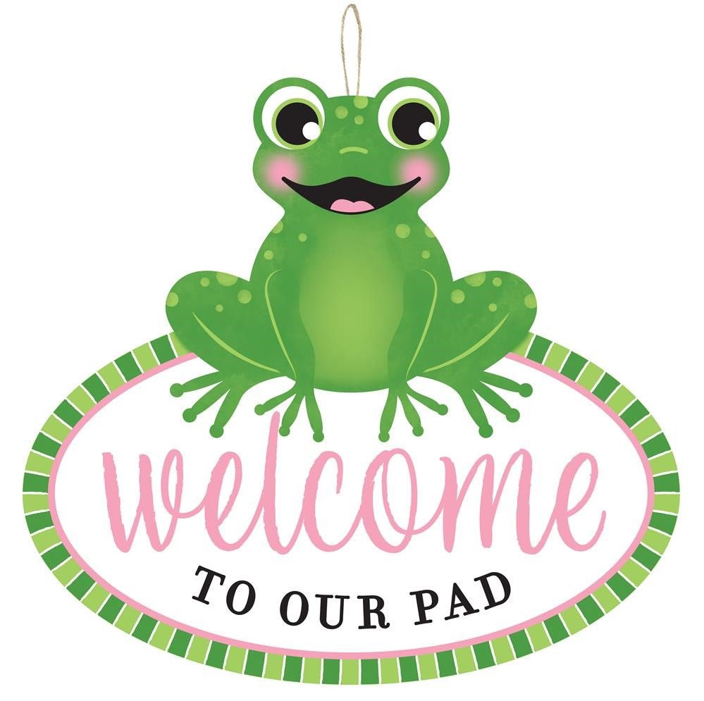 12" Welcome to Our Pad Frog Sign - AP7106 - The Wreath Shop