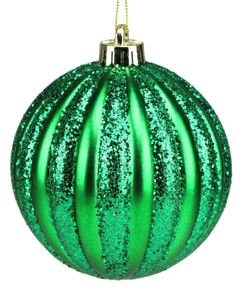 120mm Vertical Stripe Ball Ornament: Emerald Green - XH114606 - The Wreath Shop