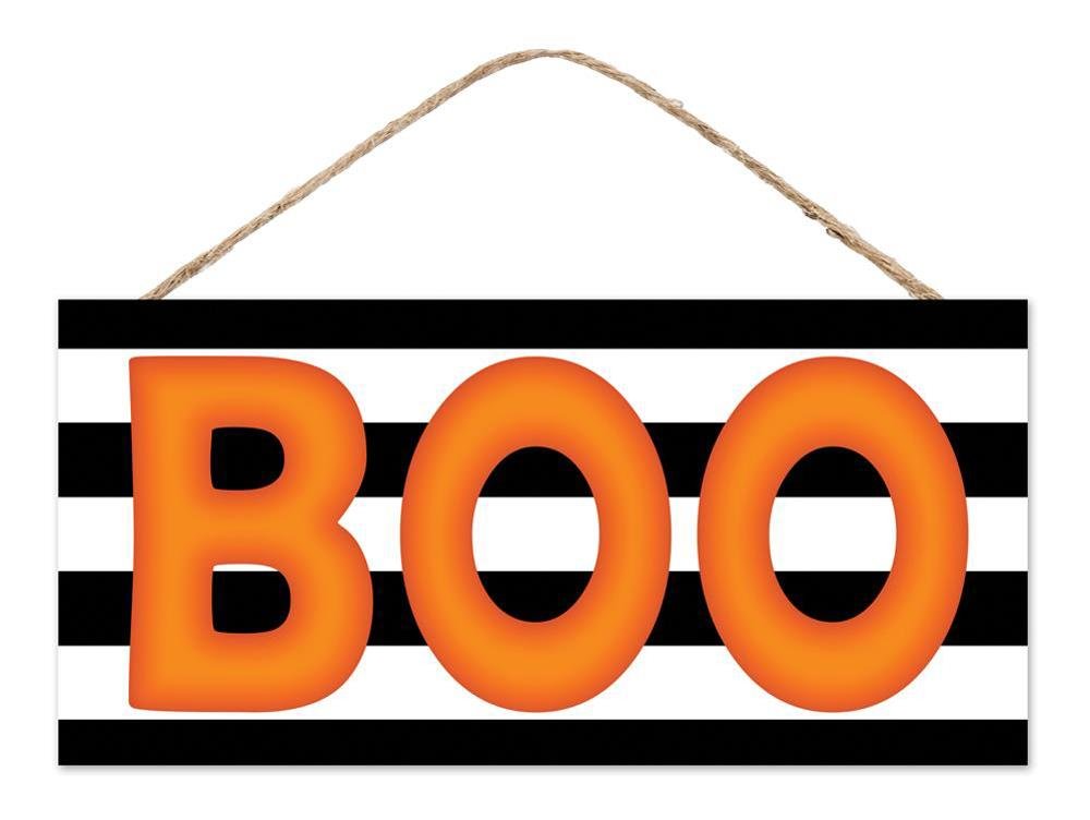 12.5" Bold Boo on Stripes Sign - AP7317 - The Wreath Shop