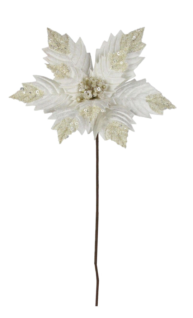 12.5" Dia Velvet Poinsettia Stem: Ivory/Gold - XS3990 - The Wreath Shop