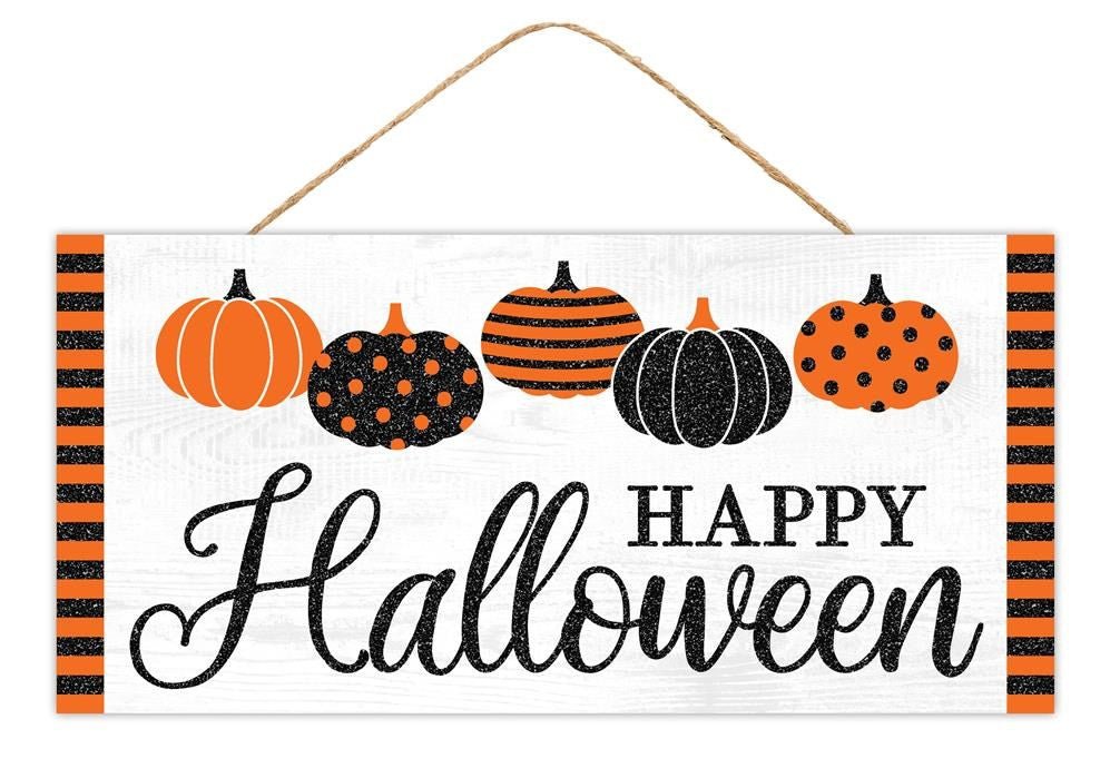 12.5" Happy Halloween Pattern Pumpkins Sign - AP8957 - The Wreath Shop