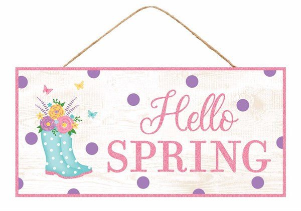 12.5" Hello Spring w/ Rain Boots Sign - AP8986 - The Wreath Shop