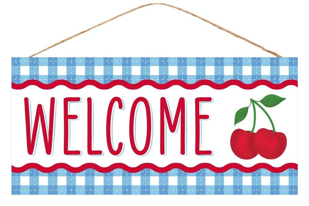12.5" Welcome Cherry Sign: Blue - AP8740 - The Wreath Shop