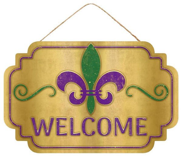12.5" Welcome w/ Fleur de Lis Sign - AP839645 - The Wreath Shop