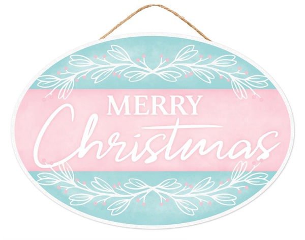 13" Merry Christmas Oval Sign: Pink/Ice Blue - AP786963 - The Wreath Shop