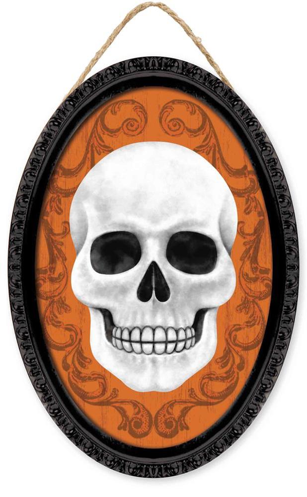 13" Oval Skull Sign: Orange/Black - AP729720 - The Wreath Shop