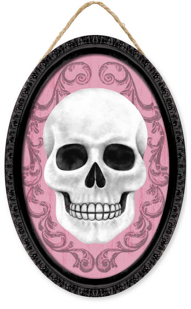 13" Oval Skull Sign: Pink/Black - AP729715 - The Wreath Shop