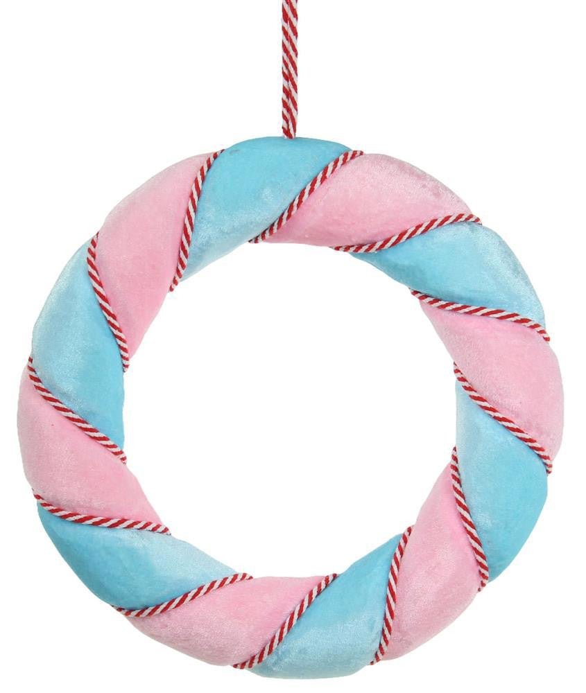 13" Pink/Blue Stripe Fabric Wreath - XW0149K6 - The Wreath Shop