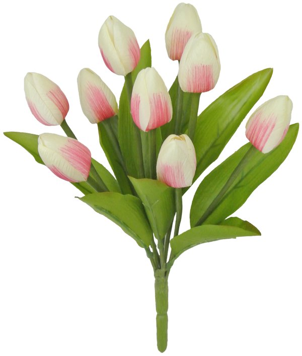 13" Tulip Bush: Cream/Pink (9) - 80310-CRPK - The Wreath Shop