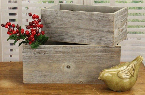 13.25" Wooden Rectangle Planter: Grey Wash - KM105810 - Large - The Wreath Shop