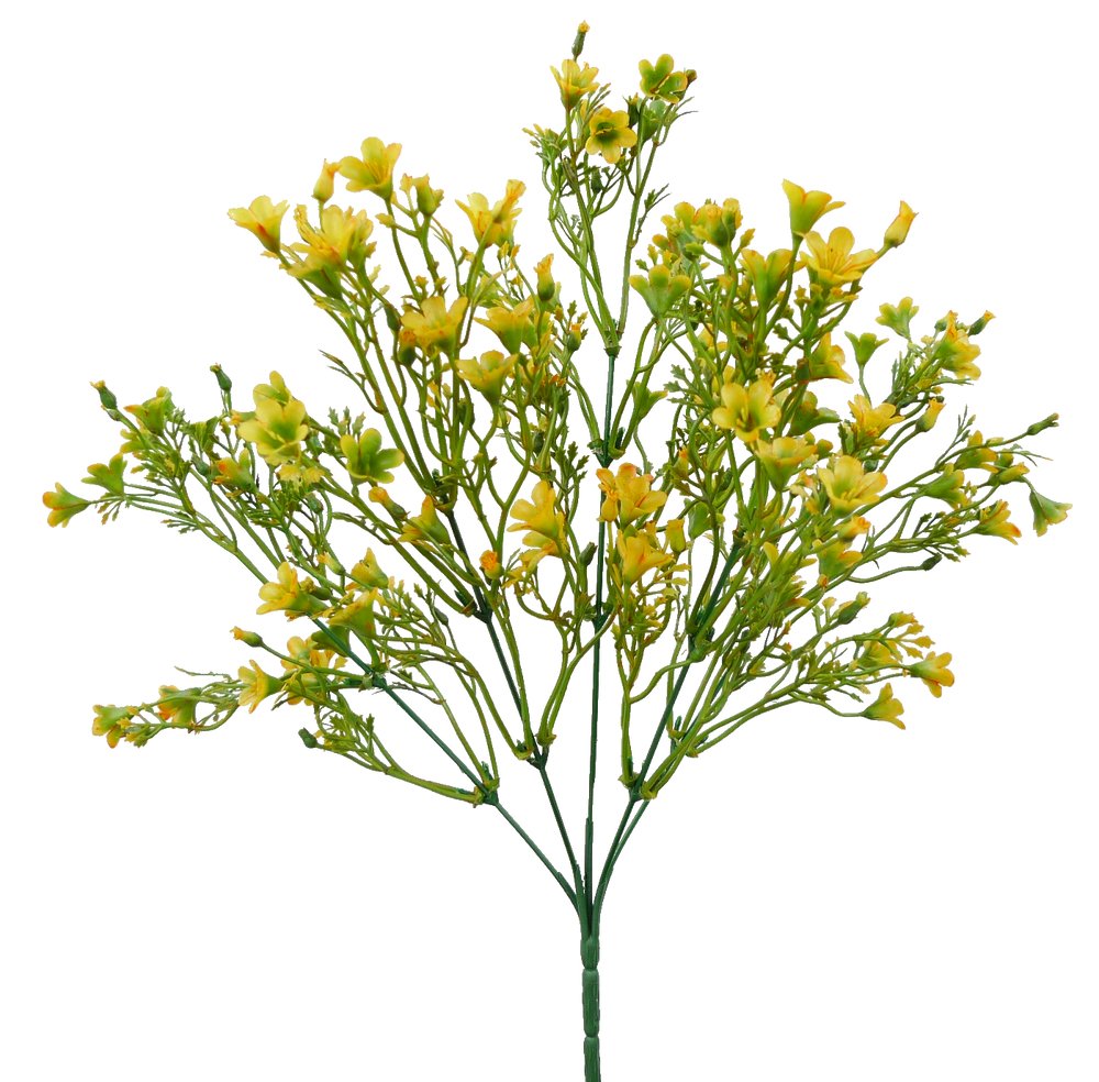 14" Plastic Wax Flower Bush: Yellow - 13539YW - The Wreath Shop
