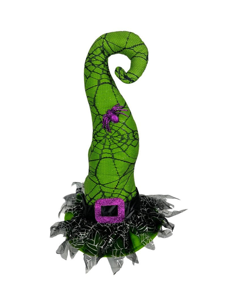 14" Plush Spider Web Witch Hat: Lime Green/Black - HH756770 - The Wreath Shop