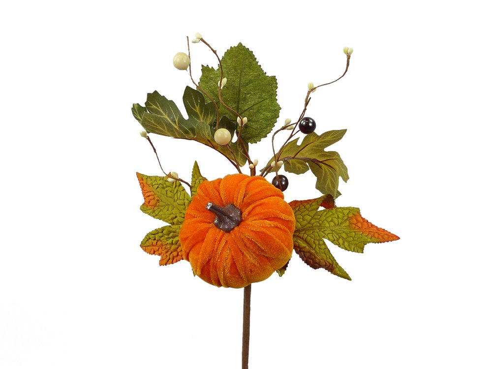 14" Velvet Pumpkin Berry Pick: Orange - 56495OR - The Wreath Shop