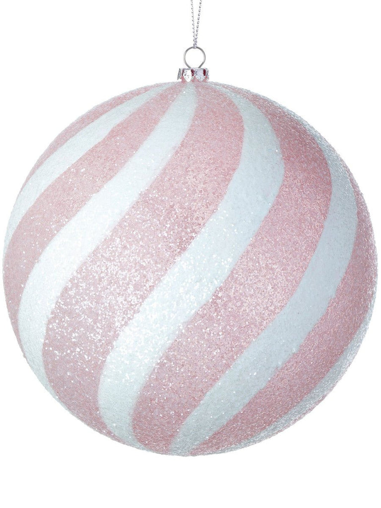 140mm Iced Candy Ball Ornament: Pink/White (Box of 2) - MTX69522PKWH - The Wreath Shop