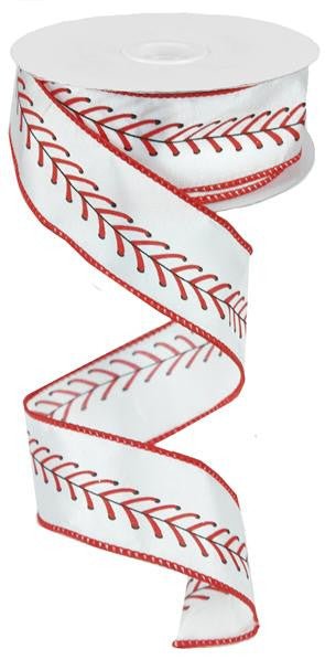 1.5" Baseball Stitching Ribbon - 10yds - RG1798 - The Wreath Shop