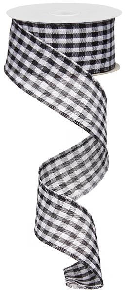 1.5" Black and White Gingham Check Ribbon - 10Yds - RG01048L6 - The Wreath Shop