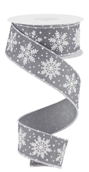 1.5" Bold Snowflake Ribbon: Lt Grey/Wht - 10yds - RGE197210 - The Wreath Shop