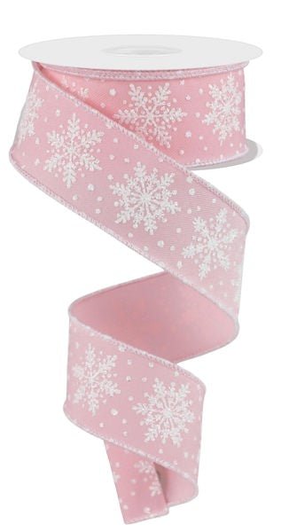 1.5" Bold Snowflake Ribbon: Pale Pink/Wht - 10yds - RGE197415 - The Wreath Shop