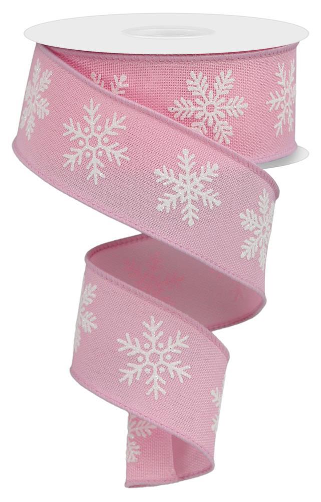 1.5" Bold Snowflake Ribbon: Pink/Wht - 10yds - RGE155422 - The Wreath Shop