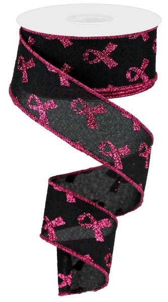 1.5" Breast Cancer Awareness Ribbon: Black/Pink - 10yds - RGC109402 - The Wreath Shop
