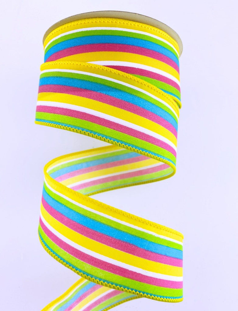 1.5" Bright Multi Stripe Ribbon: Yellow - 10yds - 41019-09-22 - The Wreath Shop