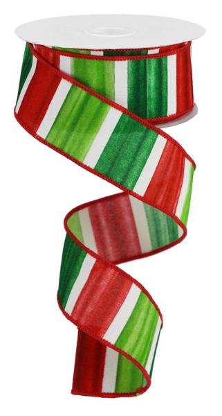 1.5" Christmas Watercolor Stripe Ribbon: Red/Lime/Emer/Wht - 10yds - RGA1931YX - The Wreath Shop